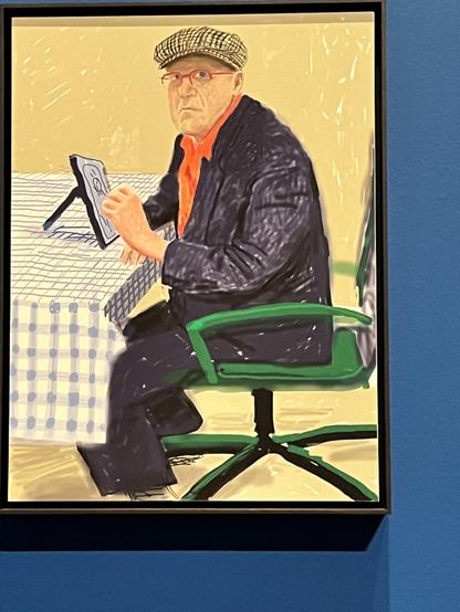 David Hockney im Selbstporträt am iPad, dem Malgerät, an dem er es zur unerreichten Meisterschaft gebracht hat