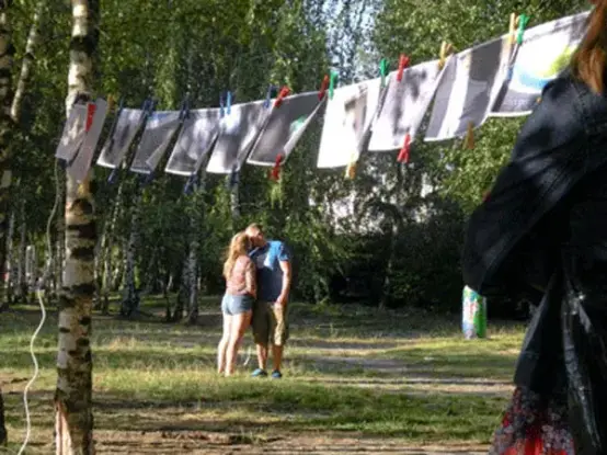 Bildergalerie zwischen Birken mit Paar