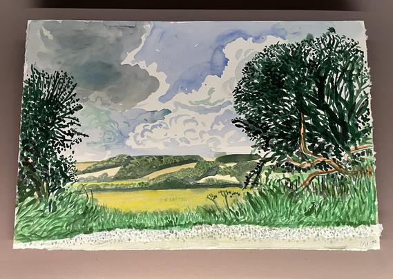 Eine der vielen Aquarellstudien, in denen Hockney sich mit den Techniken Turners und Constables befasst.