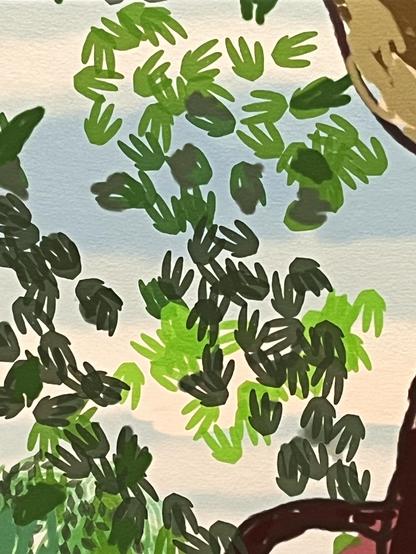 Pinselstempel wie eine vierfingrige Hand, für Blätter verwendet