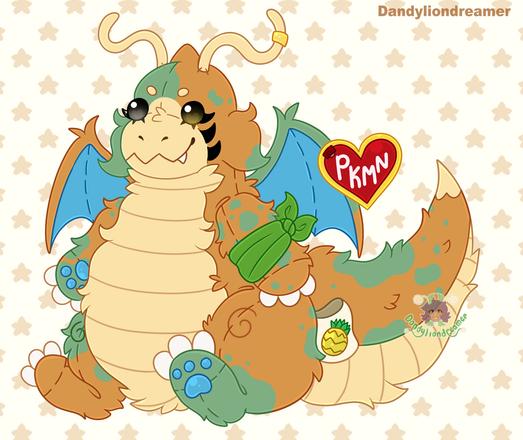 a dragonite pokemon oc redesigned to look like a beanie baby

the heart tag says PKMN and the leg tag has a pinap berry on it