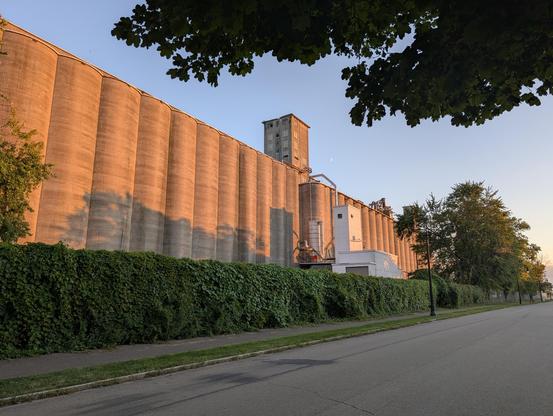 exterior grain elevator—sunset
