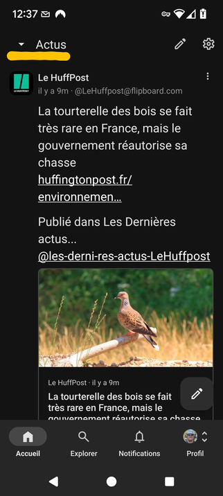Copie d'écran de l'affichage de liste d'Actus...