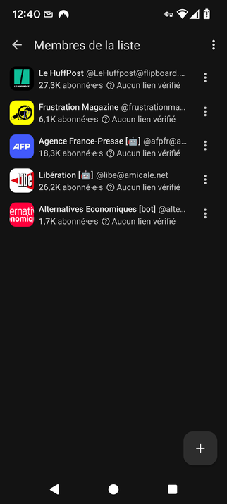 Copie d'écran d'un exemple de membres dans la liste d'Actus...