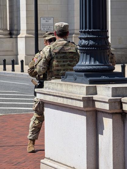 Soldiers from the Louisiana National Guard standing outside Union Station