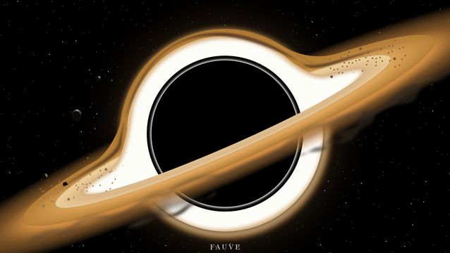 Représentation d’un trou noir semblable à celle de « Gargantua » du film Interestélaire avec disque d’acrétion.