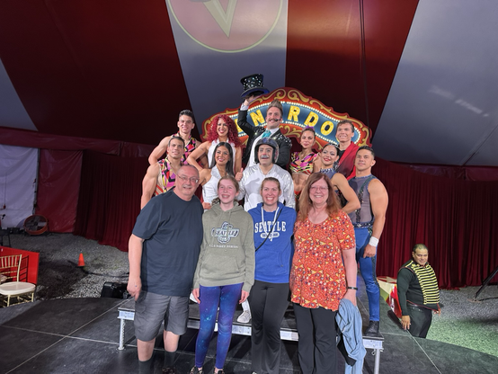 Family posing with the cast of Venardos Circus