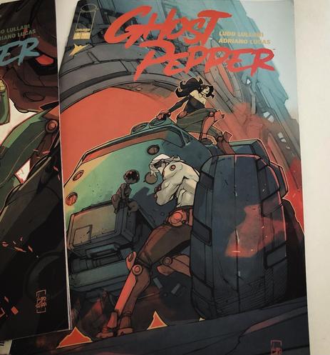 Photos des deux premiers numéros du comics Ghost Pepper par Lulo Lullabi (scénario et dessin) et Adriano Lucas (couleurs), publié par Image Comics.