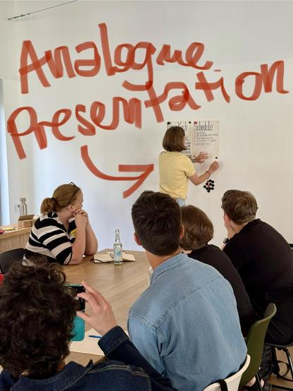 me hanging posters on the wall with the content of my presentation