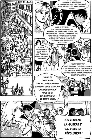 BD résumant le tract en 5 cases.