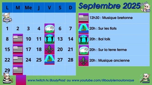 Un calendrier de septembre 2025 de streams