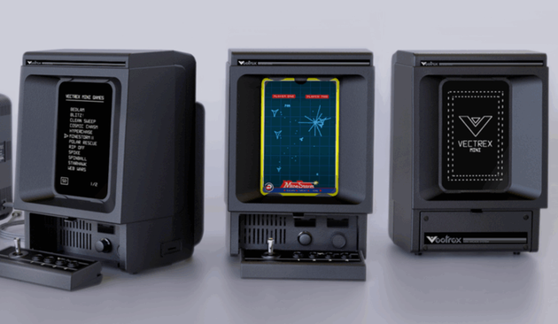 Three Vectrex minis, showing it off in various angles and various games.
