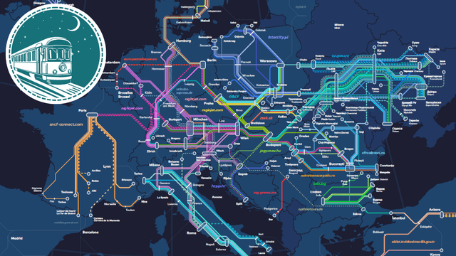 Karte von Europa mit Nachtzugverbindungen