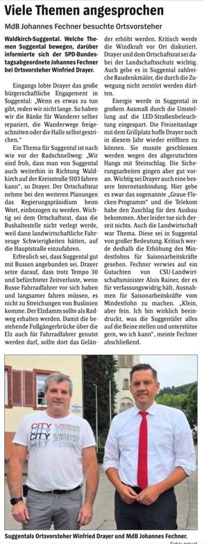 Screenshot eines Zeitungsartikels. Das zugehörige Bild zeigt den Ortsvorsteher Drayer (CDU) mit MdB Fechner (SPD).
Der Text ist unter dem angegebenen Link unter der Überschrift „Viele Themen angesprochen“ auffindbar.