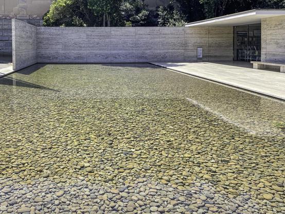Reflecting pond at modernist pavilion