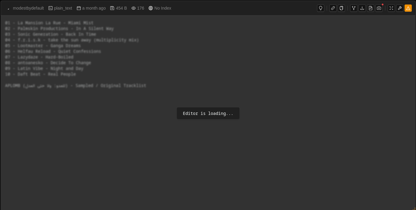 Screenshot of pastecode.io showing a small bit of plain text that is blurred with the message "Editor is loading..." overlaid on top.