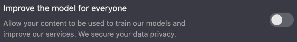 DeepSeek - Settings - Improve the model for everyone