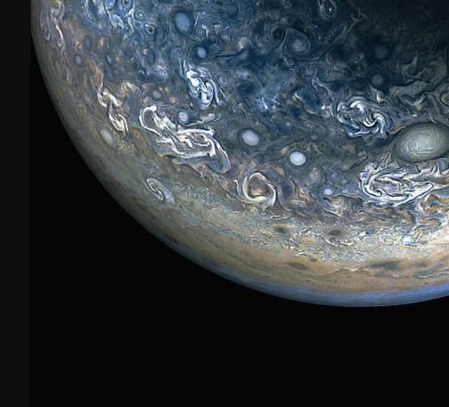 A color-enhanced image of Jupiter's northern pole.