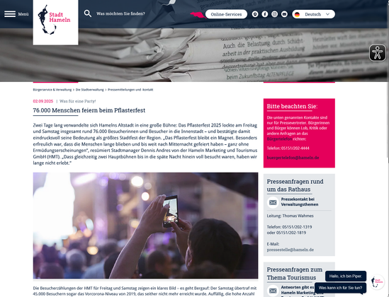 Homepagemeldung Rathaus Hameln