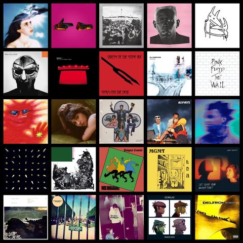 Topsters showing albums to get to know me. The following is listed from left to right per row. 

Row 1
- Magdalena Bay - Imaginal Disk
- Run the Jewels - RTJ4
- Kendrick Lamar - To Pimp a Butterfly
- Tyler, The Creator - IGOR
- Car Seat Headrest - Twin Fantasy
Row 2
- MF DOOM - Madvillainy
- Interpol - Turn On The Bright Lights
- Queens of the Stone Age - Songs for the Deaf
- Radiohead - Ok Computer
- Pink Floyd - The Wall
Row 3
- Black Country, New Road - Forever Howlong
- Clairo - Charm
- JPEGMAFIA & Danny Brown - Scaring the Hoes
- Alvvays - Blue Rev
- Denzel Curry - Melt my Eyez See Your Future
Row 4
- clipping. - Visions of Bodies Being Burned
- Black Midi - Schlagenheim
- Parquet Courts - Wide Awake!
- MGMT - Little Dark Age
- Japanese Breakfast - Soft Sounds From Another Planet
Row 5
- Fleet Foxes - Crack-Up
- Tame Impala - Lonerism
- Arctic Monkeys - Humbug
- Gorillaz - Demon Days
- Deltron 3030 - Self Titled