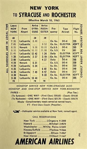 13 flights are seen across this schedule. these leave from New York City and Newark. Some stop at Rochester while others stop at Syracuse. Some stop at both.