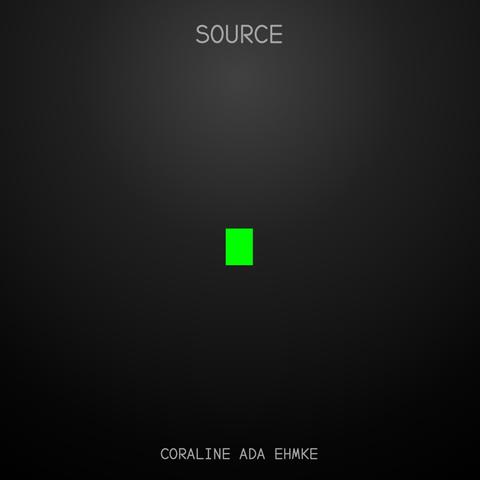 Cover of the upcoming album "Source" by Coraline Ada Ehmke. The image is black with a slight white reflection, and in the very center there is a rectangular neon green cursor.