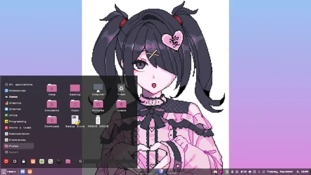 Menu when opened up, still semi transparent so it doesn't get in the way of the desktop art. There is another Ame in the background.