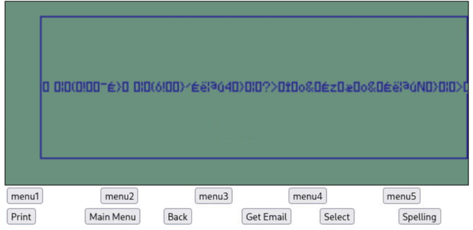 Emulator displaying a row of garbage non-ascii characters
