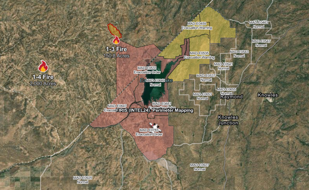 Map showing many evacuations near a lake
