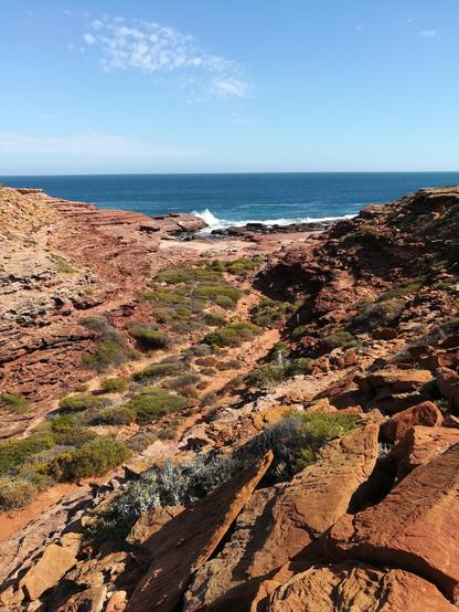Karge Landschaft mit Meer und Himmel im Hintergrund