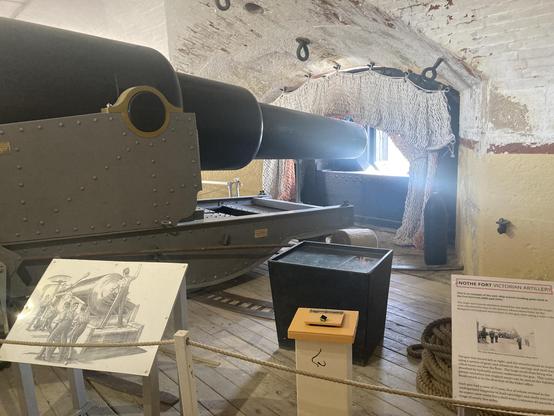 One of the original Victorian-era heavy guns inside Nothe Fort.