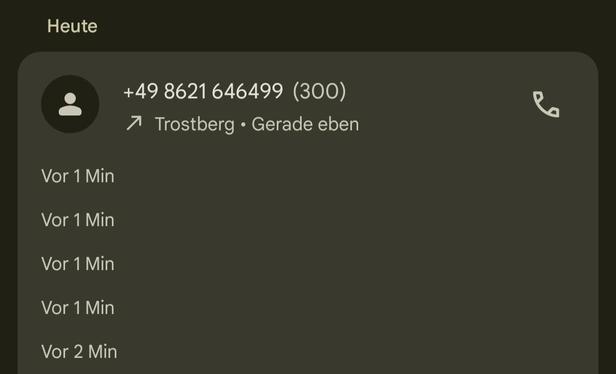Screenshot von Smartphone 2: 300 Anrufe in kurzen Abständen