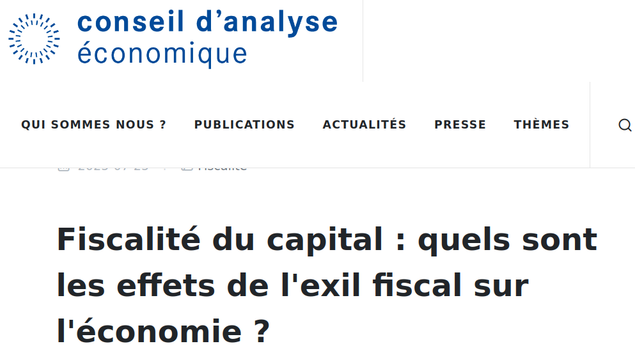 Capture d'écran de la page du Conseil d'analyse économique

Fiscalité du capital : quels sont les effets de l'exil fiscal sur l'économie ?
