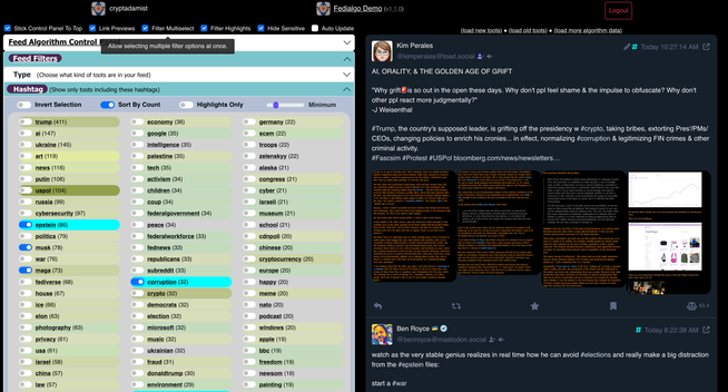 screenshot of fedialgo demo app