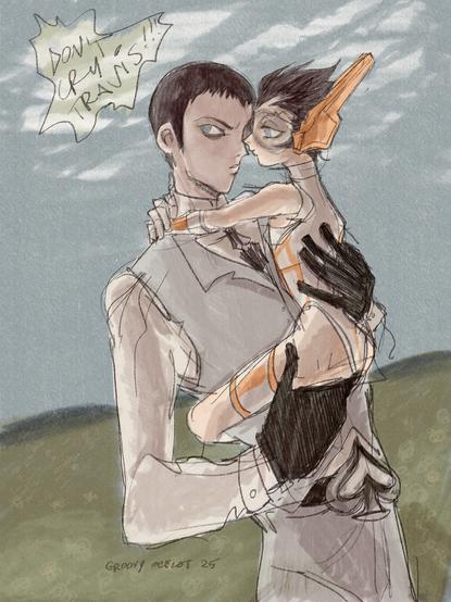 Henry and shota Travis, they are on a dreamscape, Henry is holding Travis up while he hears in the distance "Don't cry Travis!"