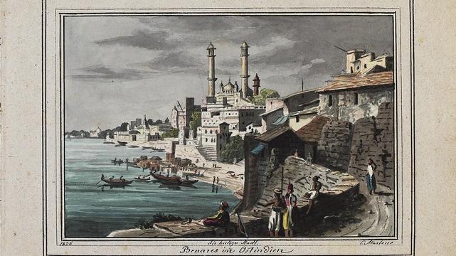 Die Heilige Stadt Benares [heute Varanasi] in Ostindien, Aquarell 1836