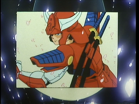 Ryo finishing up is transformation into his armor. You can see his two katana on his back.