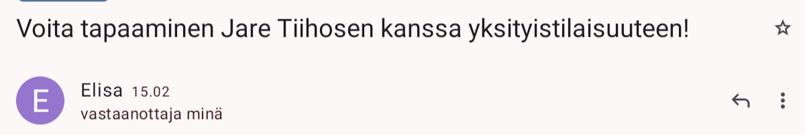 Telian mainosposti: ”Voita tapaaminen Jari Tiihosen kanssa”.