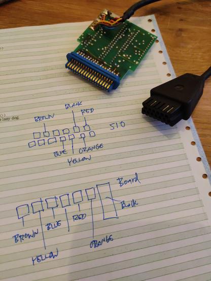 A sketch of the connections on the SIO connector to the board in the Centronics adapter. All connections are accounted for and are good.
