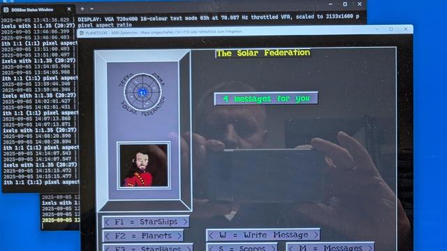 Screenshot of VGA Planets Dos Client showing Turn info for Player One.