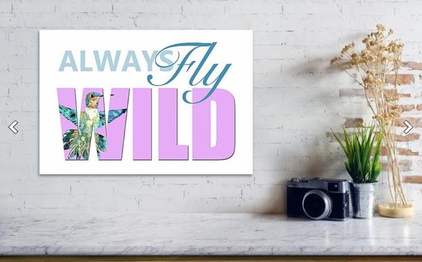 Hummingbird in pink writing that spells WILD...Always Fly Wild by artist Sharon Cummings.