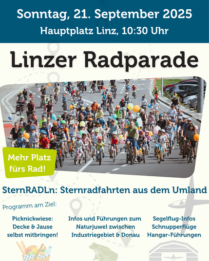 Plakat mit Infos zur Radparade 2025 in Linz