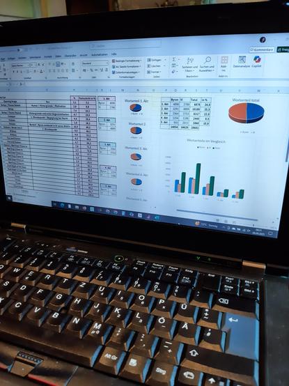 Laptopbildschirm, der eine Exceltabelle mit Grafiken zeigt, Erklärung dazu im Tröt.