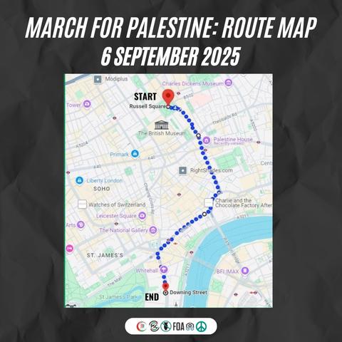 Route map for today's (06/09/25) march in London