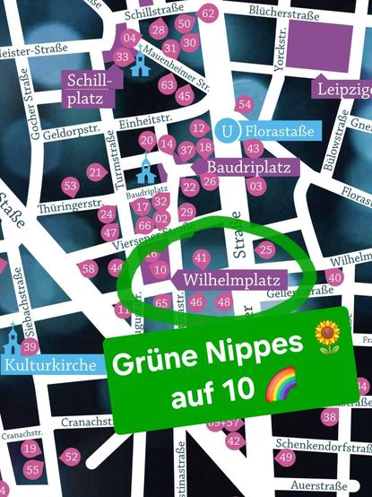 Lageplan mit Markierung des Grünen-Standes auf dem Wilhelmplatz