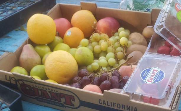 A box of fruit that was donated for the Wednesday evening serve