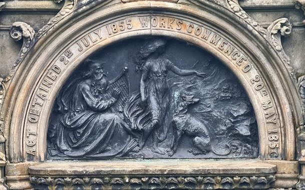 A relief sculpture on a Glasgow fountain.