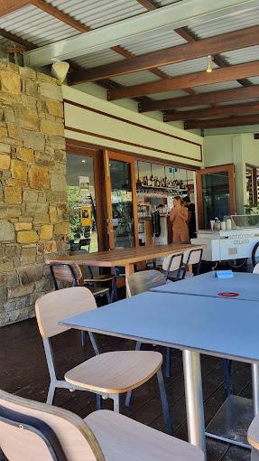 A nice cafe with a stone feature wall