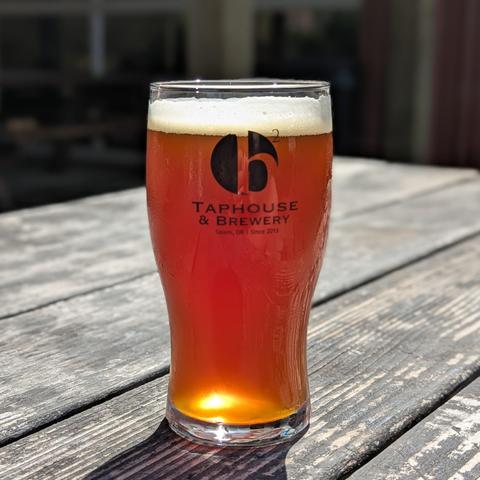 A pint of Killer Red fresh hop India Red Ale from Double Mountain Brewery