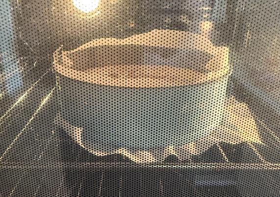 Cake baking in an oven